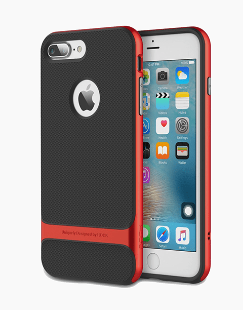 Royce Series By Rock Dual Layer Thin & Slim Shockproof Case for iPhone 7 Plus - Black/Red