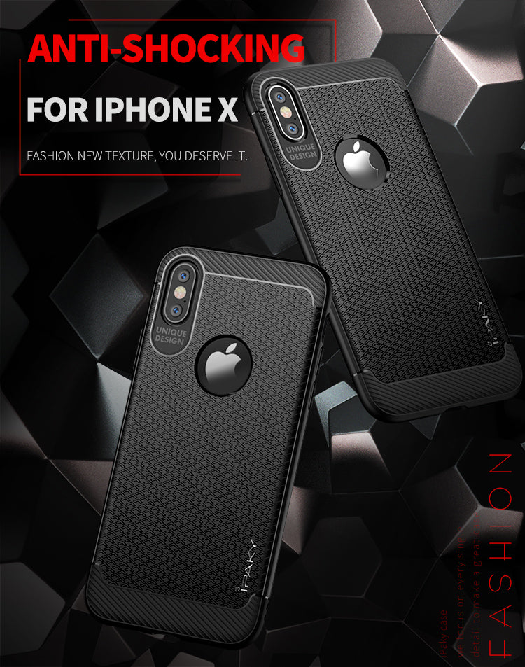 Brown Slim Anti-shock Case for iPhone X by iPaky, showcasing a sleek design and precise cutouts for buttons and ports.