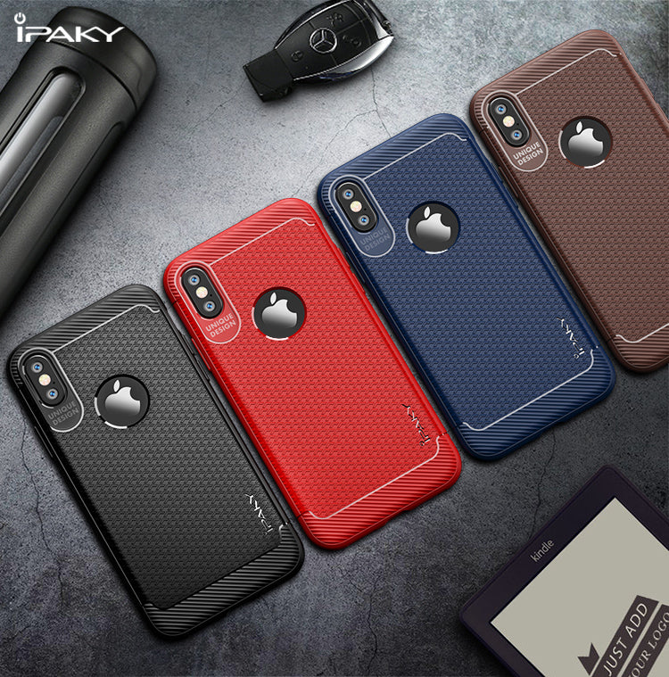 Brown iPaky Slim Anti-shock Case for iPhone X, showcasing its sleek design and protective features.