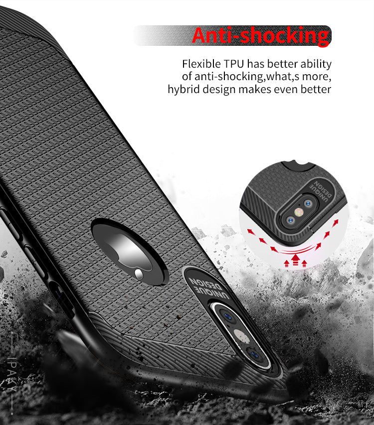 Slim brown anti-shock case for iPhone X by iPaky, showcasing a sleek design and precise cutouts for buttons and ports.