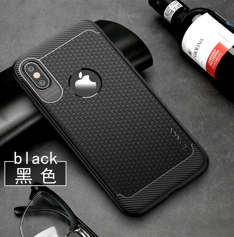Brown iPaky slim anti-shock case for iPhone X, showcasing a sleek design and precise cutouts for buttons and ports.