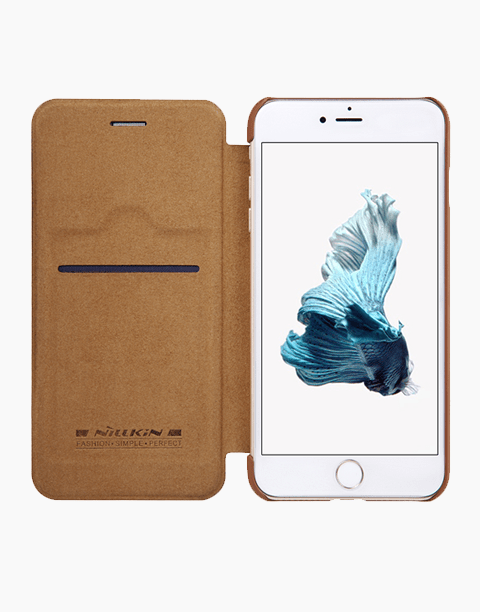 Nillkin Qin Series Slim Flip Leather Wallet Cover Built-in Credit Card Slots For iPhone 7P | 8P - Brown