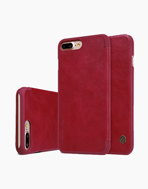 Nillkin Qin Series Slim Flip Leather Wallet Cover Built-in Credit Card Slots For iPhone 7P | 8P - Red