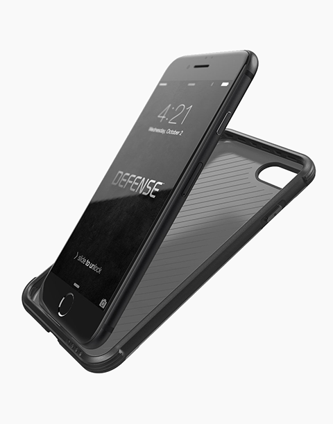 Black Defense Lux Leather by X-Doria anti-shock case for iPhone 8 Plus and 7 Plus, featuring premium leather and protective design