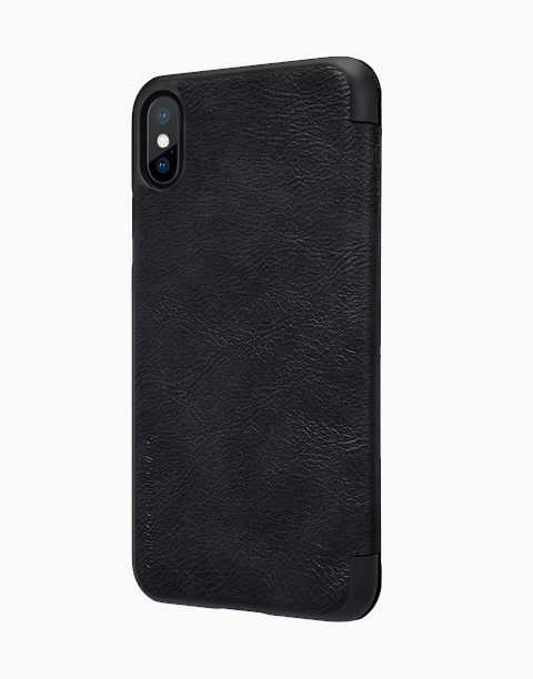 Nillkin Qin Series Slim Flip Leather Wallet Cover Built-in Credit Card Slots For iPhone X - Black