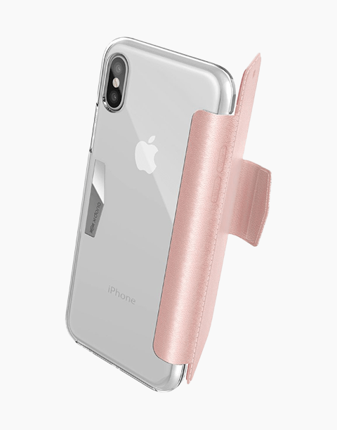 Engage Folio By Xdoria For iPhone X Leather Wallet Case with a magnetic latch – Rose