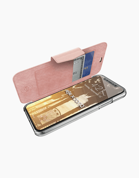 Engage Folio By Xdoria For iPhone X Leather Wallet Case with a magnetic latch – Rose