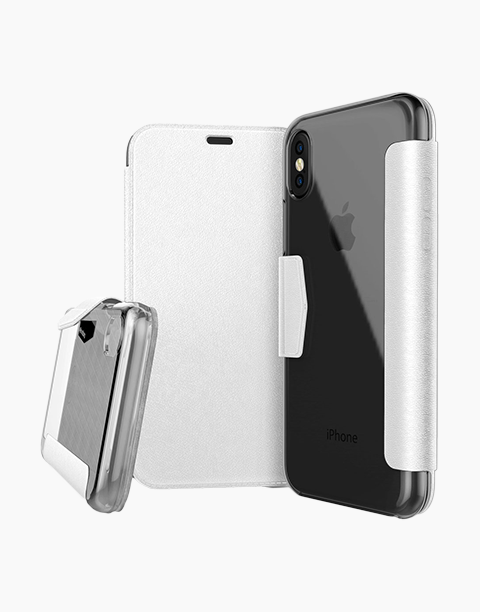 Engage Folio By Xdoria iPhone X Leather Wallet Case with a magnetic latch – White