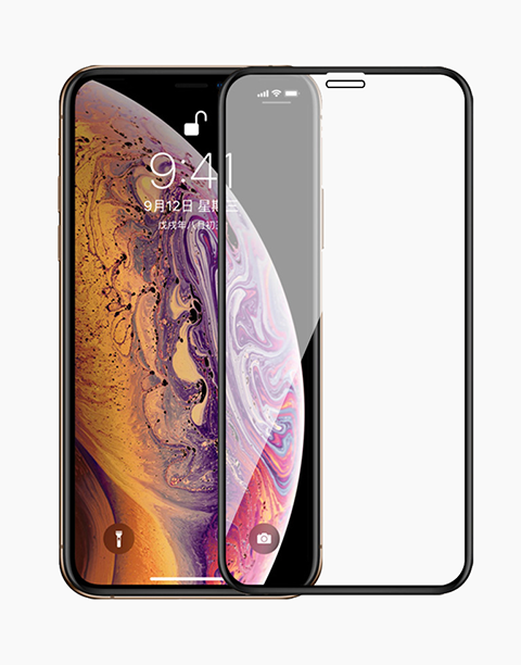 Smartkoshk Joyroom 0.3mm curved tempered glass screen protector for iPhone Xs and X, showing the screen with rounded edges and clear fit.