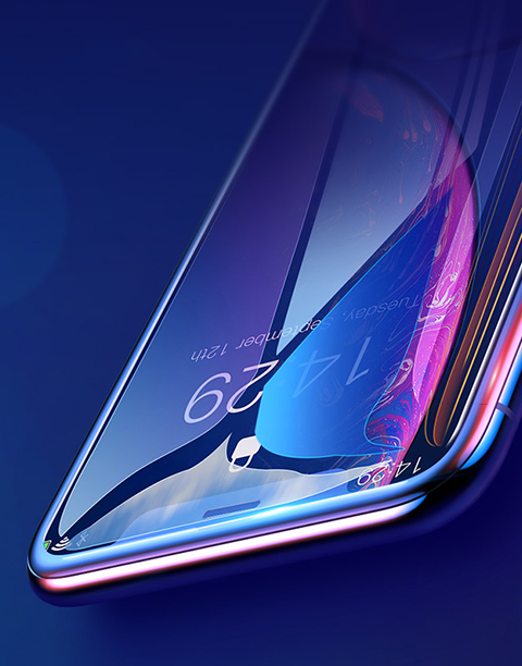 Curved 0.3mm tempered glass screen protector for iPhone Xs and X by Smartkoshk, showing clear, rigid-edge design.