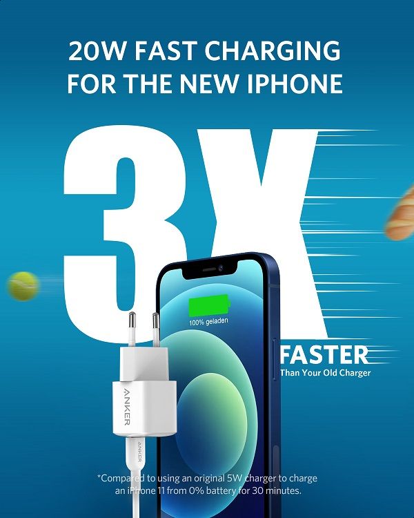 ANKER POWERPORT III  USB-C PIQ 3.0 CHARGER - 20W - WHITE