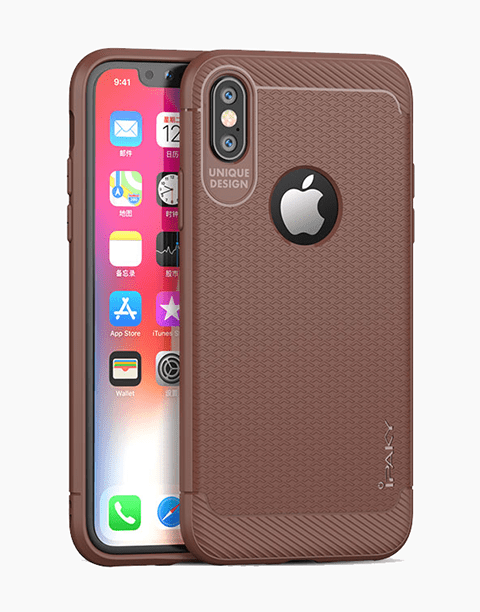 Brown iPaky Slim Anti-shock Case for iPhone X, showcasing its sleek design and durable protection features.