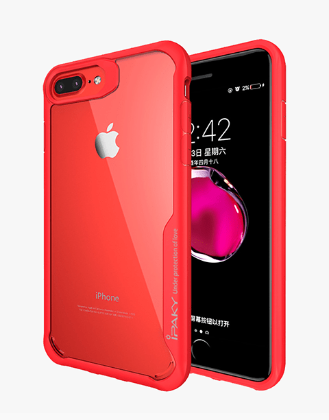 Bumper TPU By iPaky Transparent Protective Case For iPhone 6P | 7P | 8P – Red