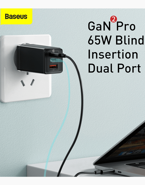 Baseus GaN2 Quick Charger 65W With Mini Cable USB-C To C - Black