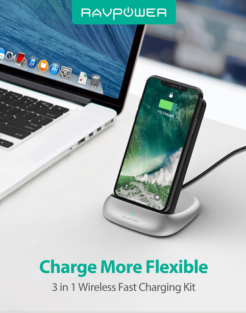Ravpower 5000mAh 3 in 1 Wireless Power Bank With Stand Kit - Black